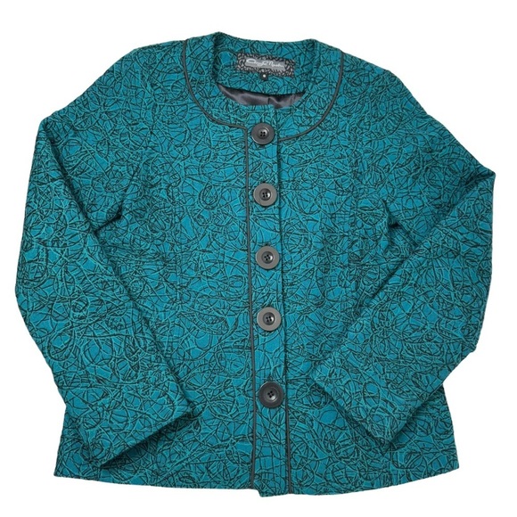 Vintage Artsy Abstract Stitched Button Front Quilted Blazer Jacket Women Size S - Picture 3 of 13